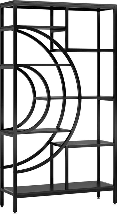Boekenkast - Boekenplank - Wandplank - Boekenrek - Voor Moderne Interieurs en Opbergen - 8-Lagen Geometrisch Open Rek - Zwart - 180cm