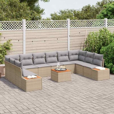 vidaXL - Tuinbank - Set - 10 - st - 10-Aantal - zitplaatsen - Beige - en - Lichtgrijs