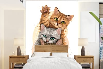 Behang - Fotobehang Katten - Illustratie - Huisdieren - Poes - Breedte 190 cm x hoogte 260 cm
