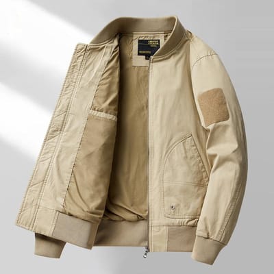 Jas van puur katoen heren lente en herfst outdoor casual Amerikaans los dun baseballjack herenjas kort 4XL kaki