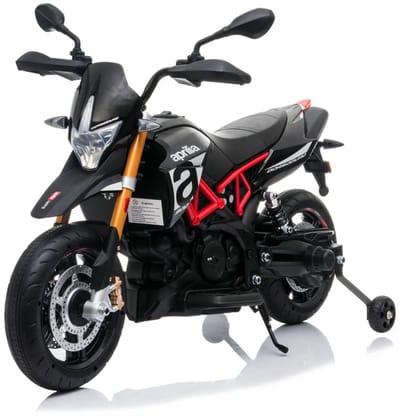 Aprilia Dorsoduro 900 Full Option Elektrische Kindermotor 3 tot 6 jaar – Officieel Gelicentieerde Motor met Kunstlederen Zitje, Schokdempers & Soft-Brake – Li-ion Kindermotor met Verwijderbare Zijwieltjes & EVA Banden – Zwart