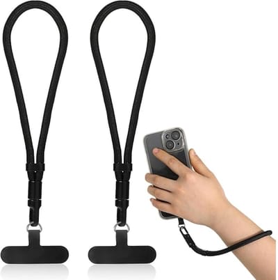 longziming -Telefoonkoord en Polsband Set - 2 Universele Lanyards met Montageplaten - Sleutelhanger, Telefoonband, Polskoord, Mobiel Accessoire - Zwart