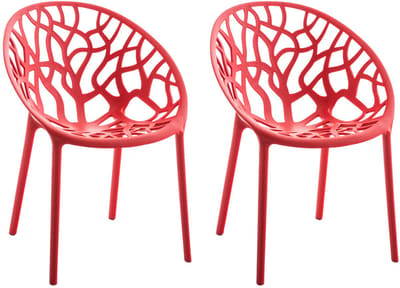 CLP Hope 2er Set stapelbare Tuinstoelen - Weerbestendig & UV-bestendig - Kunststof Stoelen met Armleuningen - Modern Design - rood