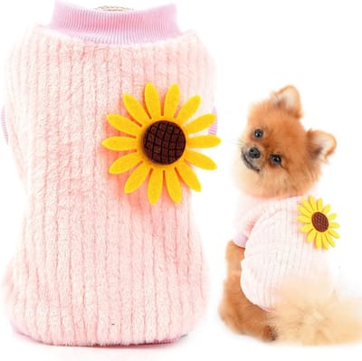 Huisdiertrui, met zonnebloem, gebreide trui, voor kleine honden en katten, meisjes, knusse sweatshirt, warme winterjas, schattige kleding voor puppy‘s, yorkies en chihuahua's(roze,S)
