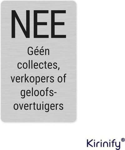 Gegraveerd deurbordje geen collecte verkopers of geloofsovertuigers – 8 x 5 cm - RVS Look – Zelfklevend en weerbestendig - geen collecte sticker