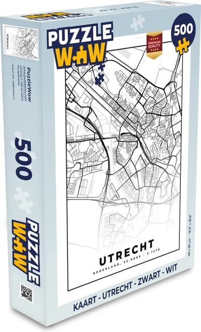 Puzzel Kaart - Utrecht - Zwart - Wit - Legpuzzel - Puzzel 500 stukjes