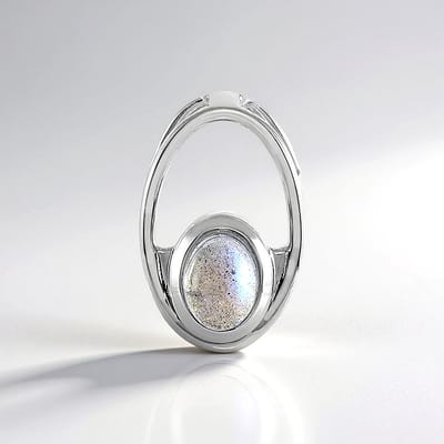 Cavill - Zilveren Hanger - 925 Sterling Zilver - Labradoriet Ovaal Cabochon 1,35 ct Madagaskar - 19x13 mm - MONOSONO Collection