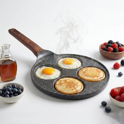 Pannenkoekenpan met 4 gaten - Mini omelet maker - Snel ontbijt maken - Antiaanbaklaag inductie - 4 mini porties - Zwart