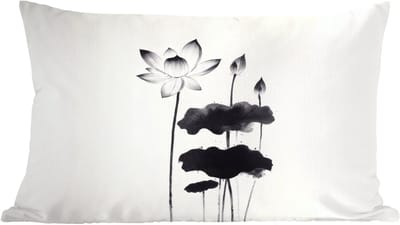 Sierkussens - Kussentjes Woonkamer - 60x40 cm - Bladeren - Zwart - Lotusbloem - Minimalitisch