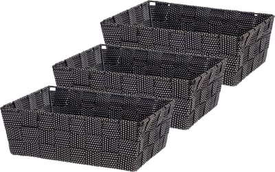 Kast/badkamer opbergmandjes - Set van 3x stuks - zwart - 24 x 20 x 8 cm - 10 liter - opbergmandjes