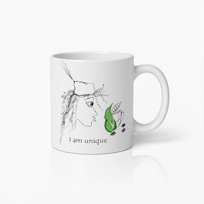 330ml Artistieke "Ik Ben Uniek" Abstract Gezicht en Blad Ontwerp Keramische Koffiemok – Perfect Cadeau voor Creatieve Geesten en Liefhebbers van Individualiteit