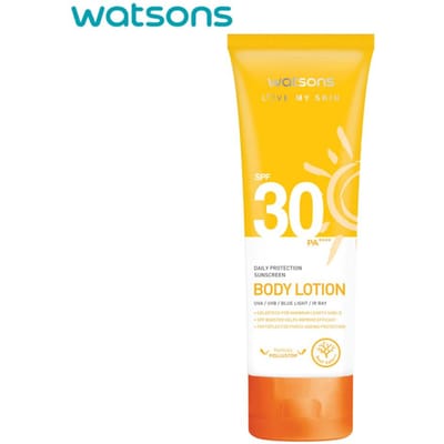 Watsons Love My Skin Daily Protection Sunscreen Body Lotion SPF30 PA++++, UVA / UVB / Blue Light / IR Ray, 100 ml. 100 ml. yellow