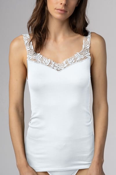 Emotion dames brede band hemd met kant - Kanten vrouwen onderhemd - Singlet - Brede bandjes - 40 - Champagne