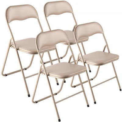 VEVOR 4-pack opvouwbare stoelen, opvouwbare leren stoel, draagbare kampeerstoel met metalen frame en gevoerd kussen, stapelbare stoelen voor binnen- en buitengebruik, opvouwbare stoel voor thuis, tuin, feestjes, kaki