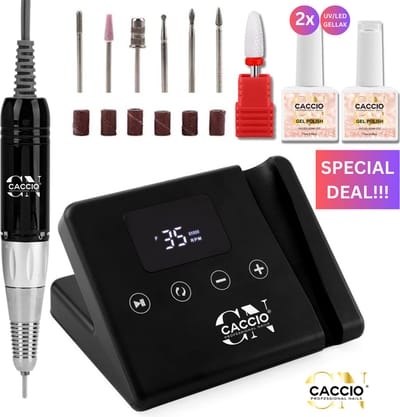 CACCIO®Premium 2.0 Elektrische Nagelfrees- 65W -Zwart -Vijl-35000RPM-Incl.7 nagelbitjes - Nagelvijl - Nagelvijl Elektrische - Manicure en Pedicure Voeten en Handen - Elektrische nagelvijl - Acrylnagels - Gelnagels - Nepnagels-manicure en pedicure set