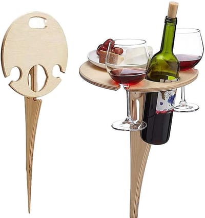 Opvouwbare Ronde Wijn Tafel voor Buiten, Houten Picknicktafel voor Camping en Strand, Ideaal voor Wijn, Champagne en Outdoor Activiteiten