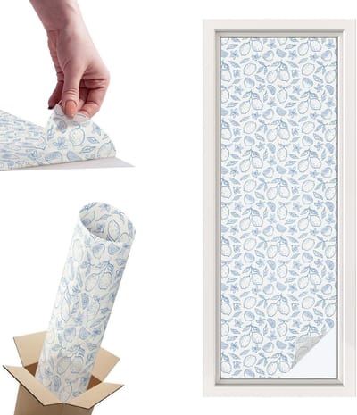 Tulup Raamfolie Anti inkijk - Citroenpatroon Privacy Folie Raam - 50x146 cm - Wit Anti inkijk Folie - Raamfolie Tegen inkijk Glas in Lood - Voor de keuken, het kantoor en de hal. - Raamfolie Zonwering
