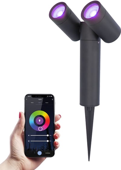 Pinero double smart dimbare LED prikspot - RGBWW - WiFi & Bluetooth - GU10 - 5.5 Watt - Google assistant & Amazon Alexa - Kantelbaar - Tuinspot - Voor buiten en binnen - Zwart - 3 jaar garantie