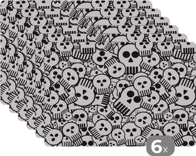 Placemat - Placemats kunststof - Schedel - Patronen - Punk - Cartoon - 45x30 cm - 6 stuks - Hittebestendig - Anti-Slip - Onderlegger - Afneembaar
