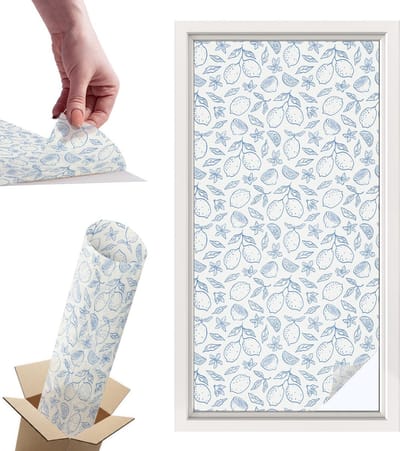 Tulup Raamfolie Anti inkijk - Citroenpatroon Privacy Folie Raam - 50x100 cm - Wit Anti inkijk Folie - Raamfolie Tegen inkijk Glas in Lood - Voor de keuken, het kantoor en de hal. - Raamfolie Zonwering