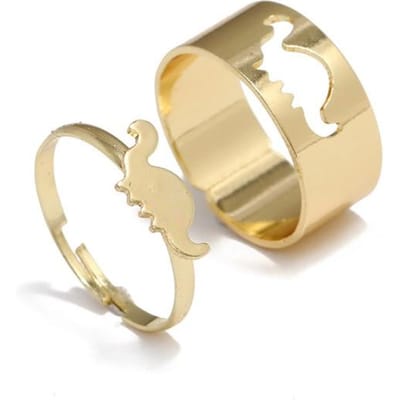 Lot de 2 bagues ouvertes en forme de dinosaure pour femme, design créatif, ajustables, style punk, pour fête, couple Resizable or