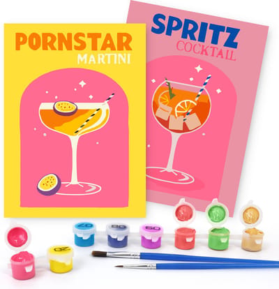 Rubye® Mini Schilderen op Nummer Volwassenen - Cocktails - Inclusief Penselen – Canvas Schildersdoek Zonder Frame – Kleuren op Nummer – 15x20cm