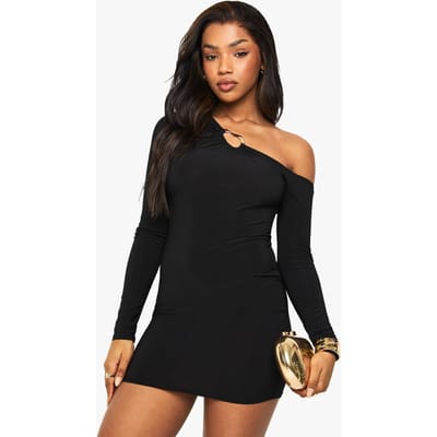 boohoo Dames Slinky asymmetrische mini-jurk met gouden trimdetail | Zwart | Maat: 36