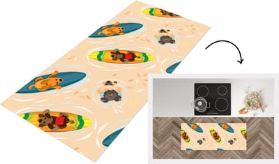 Keukenloper - Loper keuken - Honden - Surfen - Patroon - 120x50 cm - Keukenloper vinyl