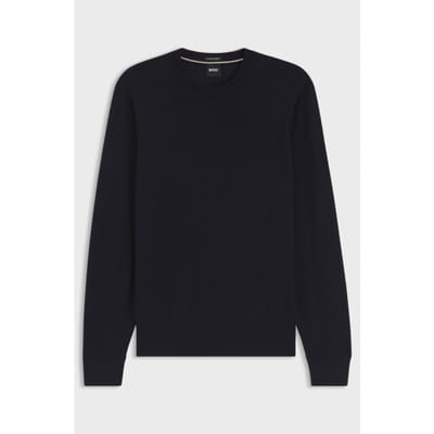 BOSS Leno slim fit trui wol - heren pullover middeldik O-hals - donkerblauw