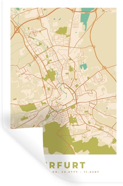 Muurstickers - Sticker Folie - Plattegrond - Erfurt - Vintage - Kaart - Stadskaart - 20x30 cm - Plakfolie - Muurstickers Kinderkamer - Zelfklevend Behang - Zelfklevend behangpapier - Stickerfolie