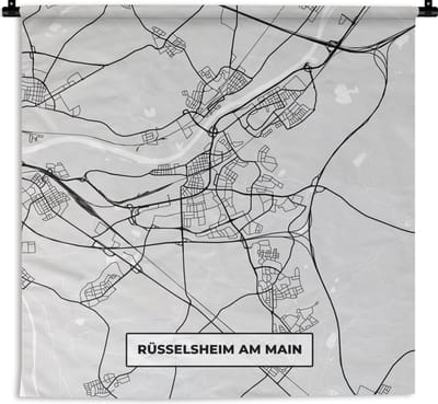 Wandkleed - Wanddoek - Kaart - Rüsselsheim Am Main - Duitsland - Stadskaart - Plattegrond - 180x180 cm - Wandtapijt