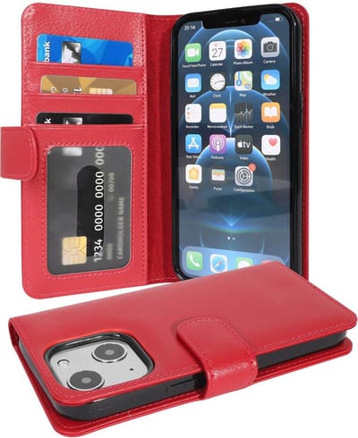 Cadorabo Hoesje geschikt voor Apple iPhone 13 MINI in INFERNO ROOD - Beschermhoes met magnetische sluiting en 3 kaartsleuven Book Case Cover Etui
