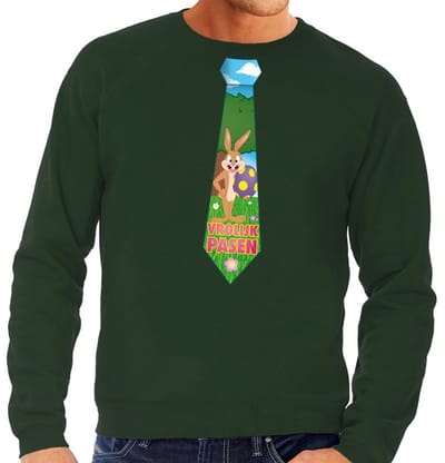 Groene Paas sweater met paashaas stropdas - Pasen trui voor heren - Pasen kleding XL