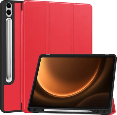 Hoes - Geschikt voor Samsung Galaxy Tab S9 FE Plus - Dun & Stevig - Trifold Bookcase - Hard Cover Case - Met Uitsparing Geschikt voor S Pen - Hardcover Book - Tablet Hoesje - Rood