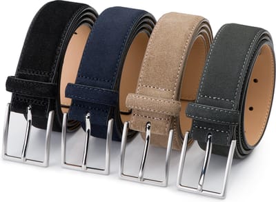 DTCH.FIT Herenriem Suède Bobby - Riem Zwart, Blauw, Taupe & Grijs - Pantalon & Jeans Broekriem - Riemmaat 95cm - Totale lengte 110cm - 4 Stuks
