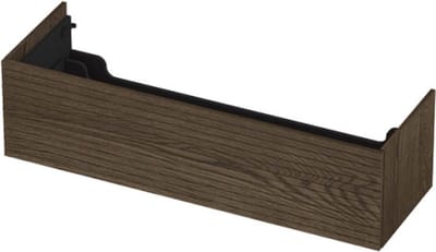 INK wastafelonderkast 1 lade greeploos push to open echt hout met horizontaal gefreesd front 140x45x38cm, massief eiken charcoal