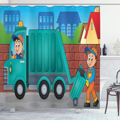 ABAKUHAUS Douchegordijn Vuilniswagen – Meerkleurig – 120x180 cm