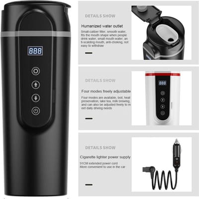 12V24V Auto Reizen Elektrische Waterkoker Auto Verwarmende Mok met Anti-Morsdeksel Draagbare Koffie Reisbeker zwart
