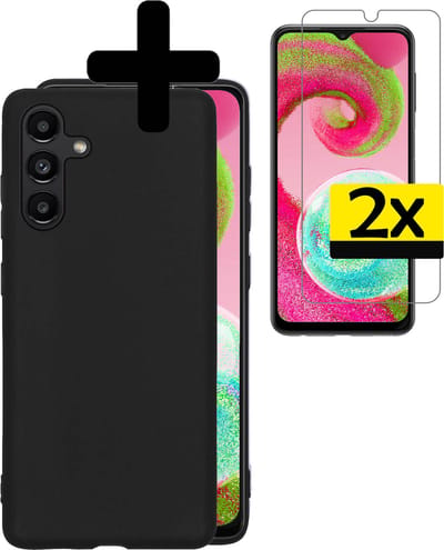 Hoesje - Met 2x Screenprotector - Geschikt voor Samsung Galaxy A04s - Sterk & Shockproof - Back Cover - Siliconen Case - Telefoon Hoes - Telefoonhoesjes - Zwart