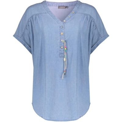 Geisha blauwe dames blouse   V-hals   Regular fit   Knoopsluiting   Korte mouw Blauw M