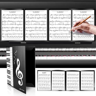 Ynkkvre - Bladmuziekmap - 6-Zijdig Opvouwbaar Design - 4 Muziekbladen Tegelijk Zichtbaar + Spiraalbinding Plat Open Tot 180° - 1 - A4 + Zwart
