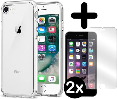 Hoesje - Met 2x Screenprotector - Geschikt voor Apple iPhone SE (2020) - Sterk & Shockproof - Telefoon Hoes - Back Cover - Siliconen Case - Telefoonhoes - Transparant