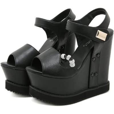 Gdgydh Zomerschoenen Vismond Dikke Zool Sleehak Sandalen Dames Platform Hakken Verhoogde Hoogte Metalen Decoratie Kristal Feest 39 black