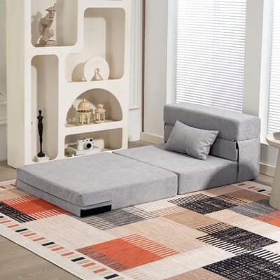Wishdor - Vloerstoel En Vloersofa - Opvouwbaar En Omvormbaar Tot Ligstoel Of Matras - Minimalistisch - Voor Woonkamer - Schuim - Lichtgrijs - 210 X 80 Cm