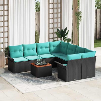 vidaXL - Tuinbank - Set - 9 - st - 8-Aantal - zitplaatsen - Zwart - en - Turkoois