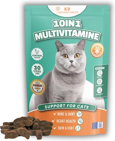 10 in 1 multivitamine voor katten - voedingssupplement kat - voor gewrichten, weerstand, huid en vacht, spijsvertering - 100% natuurlijk - smakelijk en makkelijk te geven - visvormige kattensnoepjes - 30 stuks