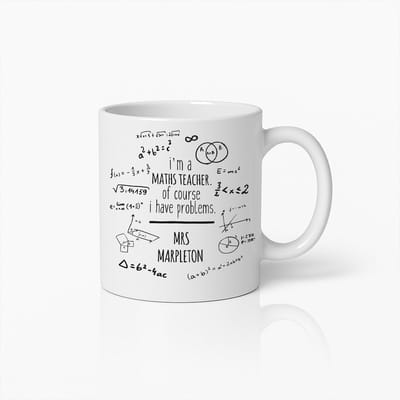 Wiskundeleraar Mok – “Ik Ben Wiskundeleraar, Natuurlijk Heb Ik Problemen” – Gepersonaliseerde Keramische Koffiebeker – Cadeau voor Leraren & Docenten – 330ml