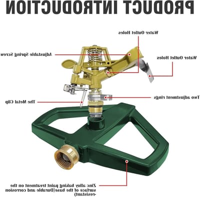 360° Draaibare Tuinsproeier met Metalen Basis voor Grote Oppervlakken - Efficiënte Irrigatie en Waterbesparing voor je Tuin en Gazon