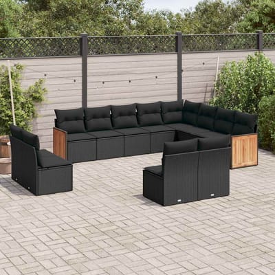 vidaXL - 12-delige - Loungeset - met - kussens - poly - rattan - zwart