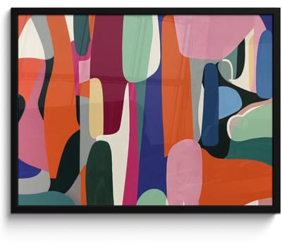 Poster in lijst - Fotolijst 80x60 cm - Posters - Vormen - Ritmisch - Kleuren - Abstract - Posterlijst zwart - Decoratie - Wanddecoratie woonkamer - Muurdecoratie slaapkamer